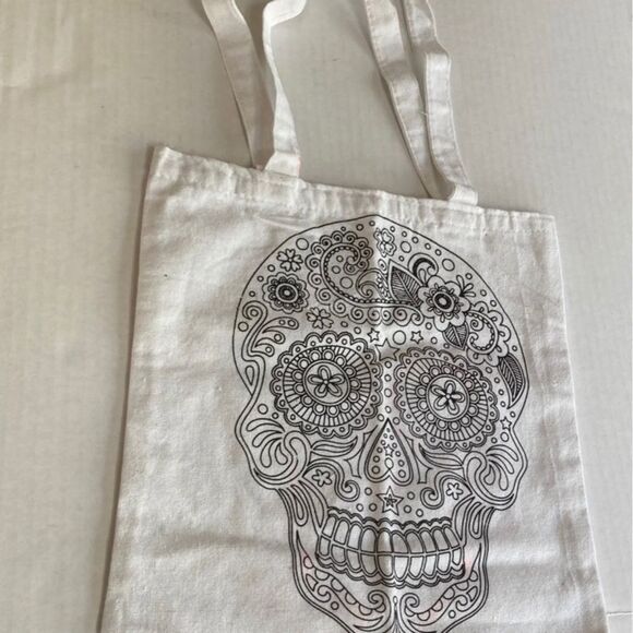 Hand-Painted Skull Canvas Tote Bag Neon Glow in the Dark 13.5 x 13 x 2.5 inches - Picture 11 of 14
